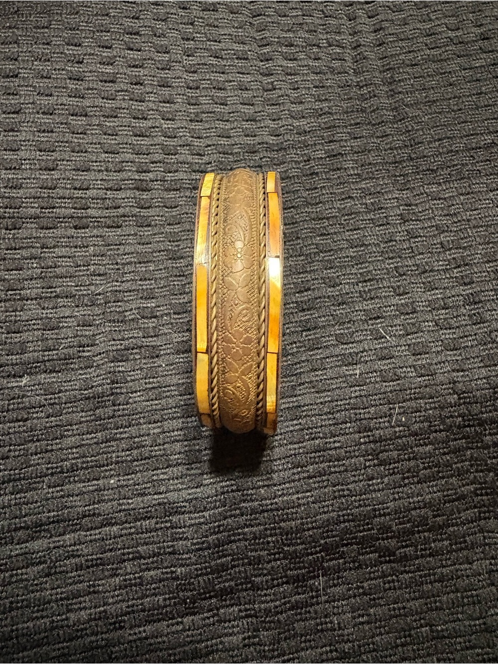 Leather and Wood Inlay Men's Bangle Bracelet in Brown and Tan